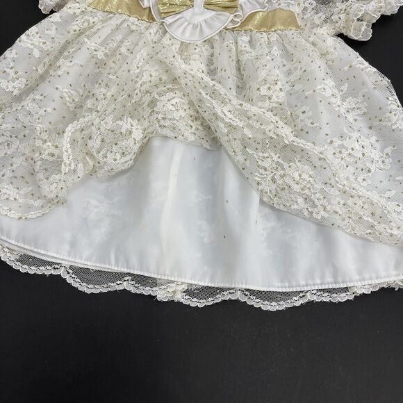 Vintage Nana’s Pet Designer Lace Ivory Gold Satin Dress 12 Months Wedding Lovely - Picture 3 of 9